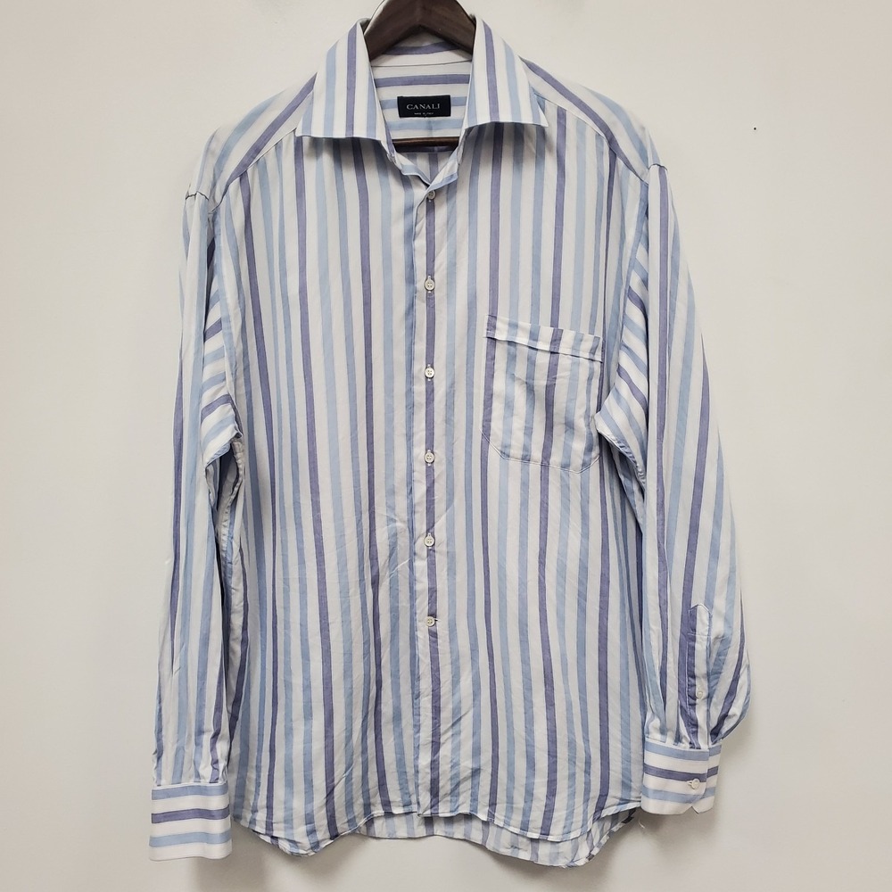 Canali Mens Italian Button Up Shirt Size 48 US 100% Cotton Luxury Old Money